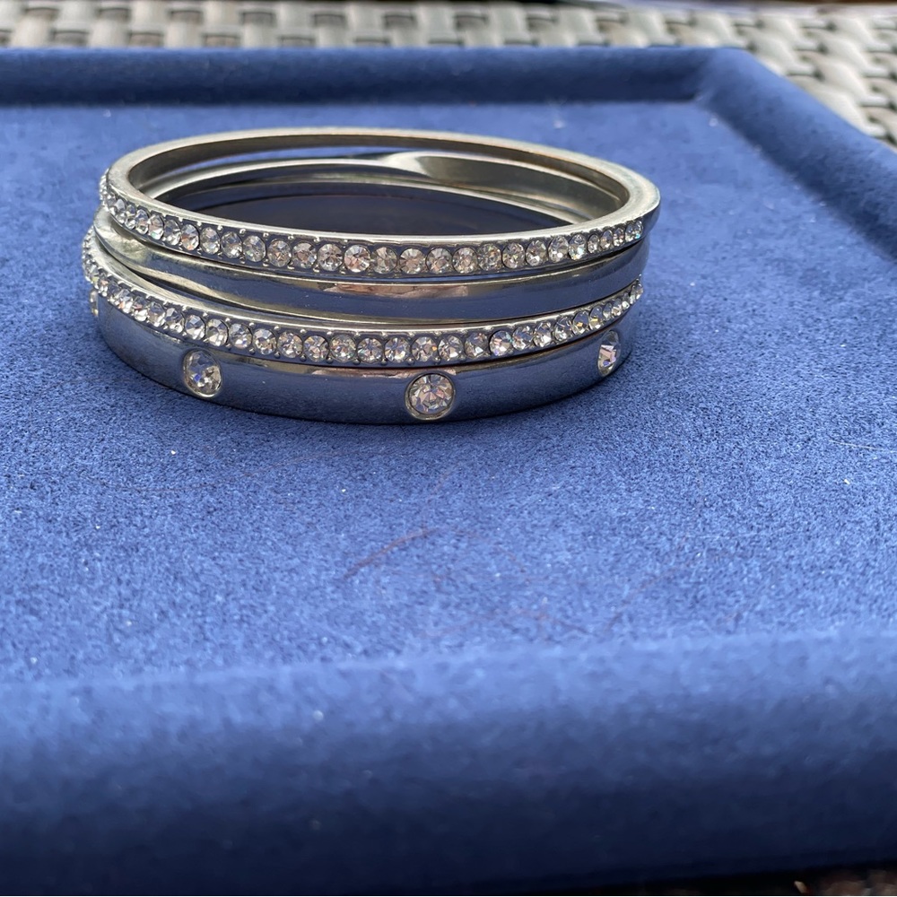 I.N.C. Silver Tone Bangle Bracelets Set of 4